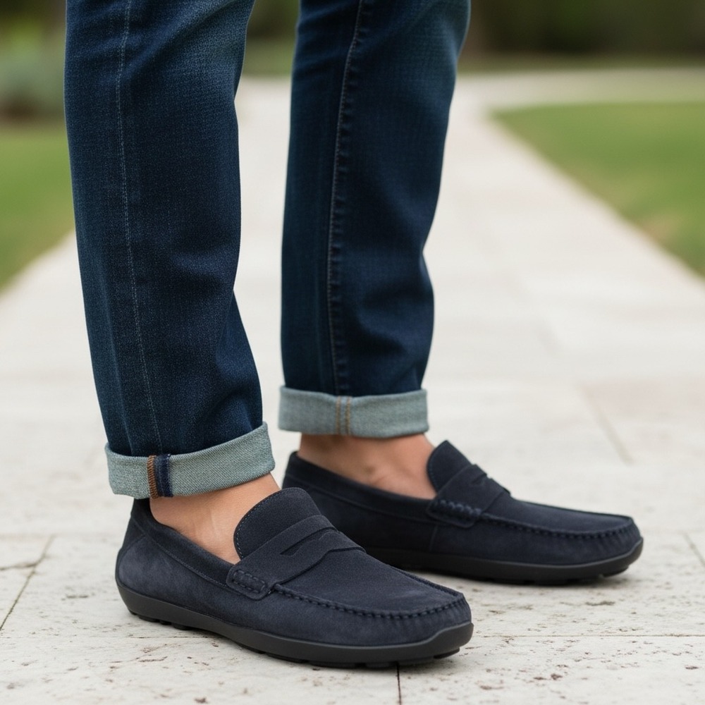 Samuel Hubbard Men's US 10 M Navy Suede Leather Comfort Driving Loafers